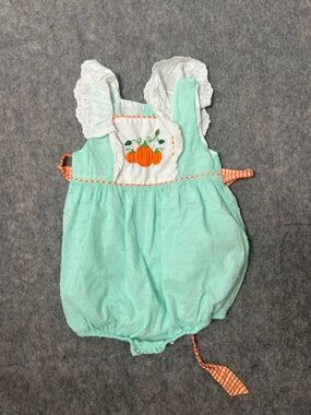 Smocked Sweets Toddler Girl 3T embroidered pumpkins sleeveless romper